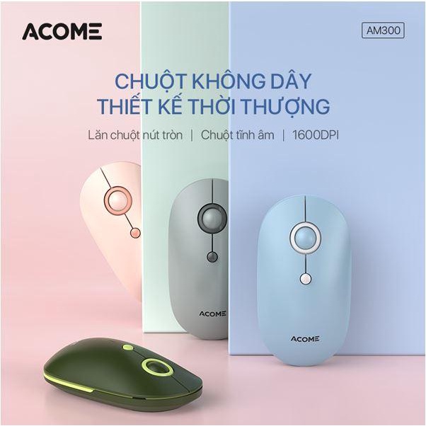 Chuột Không Dây ACOME AM300 2.4GHz Tĩnh Âm Nhiều Màu Lựa Chọn-Hàng chính hãng
