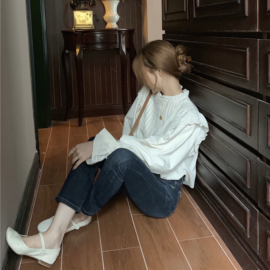 Áo sơ mi babydoll xếp li ngực thời trang vintage , Áo sơ mi babydoll xếp li ngực  Cicidream