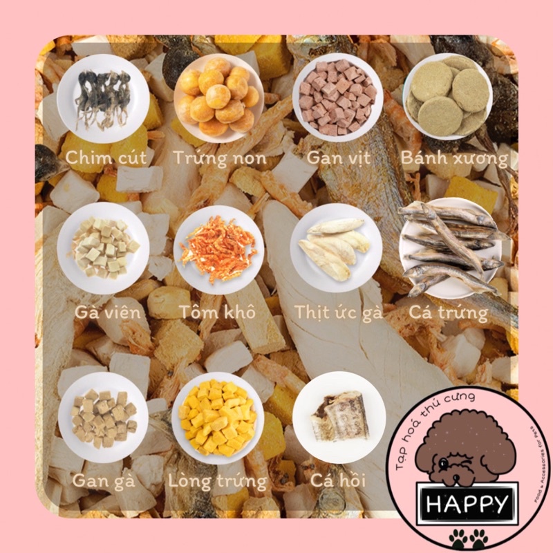 HOẢ TỐC |  Hỗn hợp thịt sấy mix cho chó mèo / Chim cút sấy thịt viên sấy cho thú cưng - Tạp Hoá Thú Cưng Happy