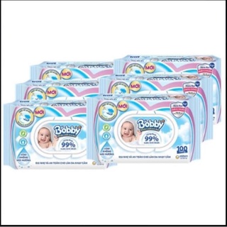 Combo 6 gói khăn ướt bobby care không mùi 100 tờ/gói
