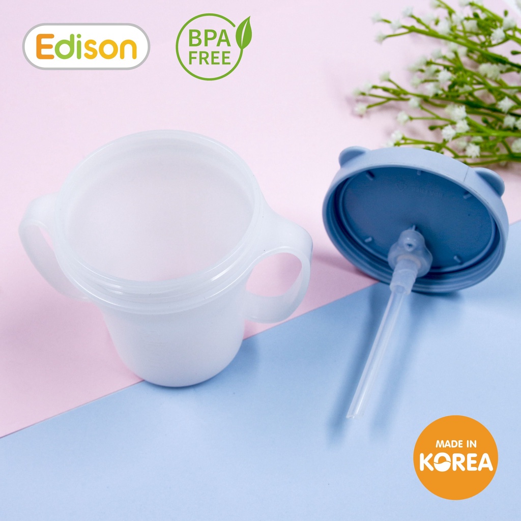 Cốc tập uống 3 giai đoạn Edison Hàn Quốc có ống hút chống rò rỉ và tay cầm cho bé từ 6 tháng