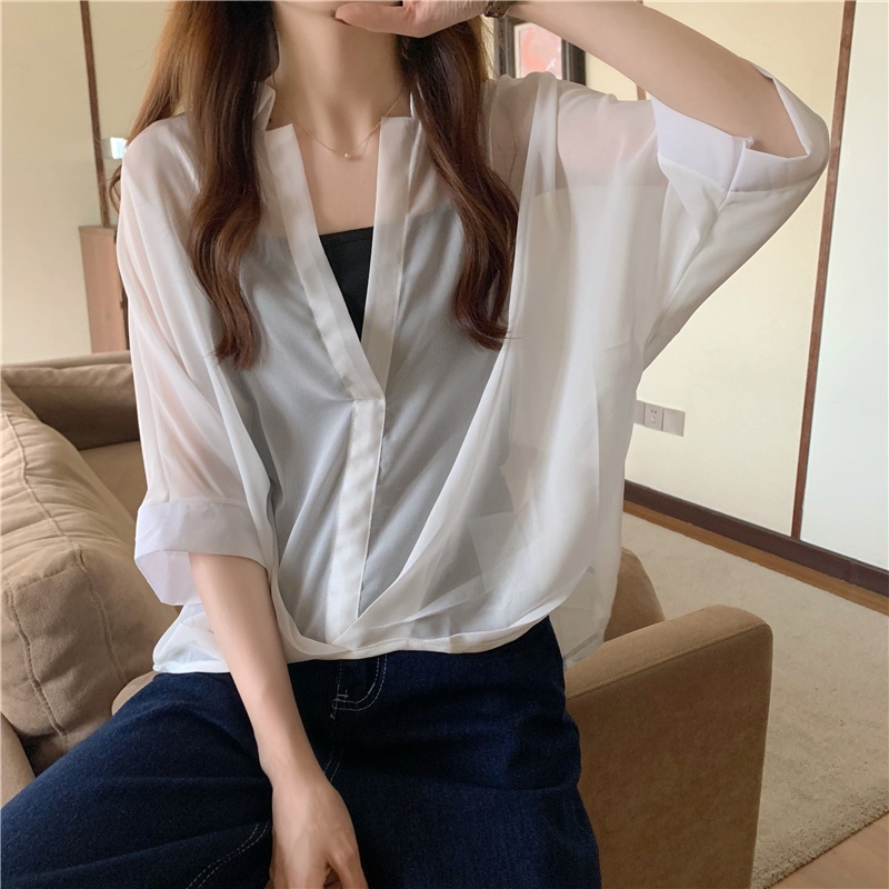 Áo Sơ Mi Chiffon Tay Ngắn Cổ Chữ V Thời Trang Dành Cho Nữ