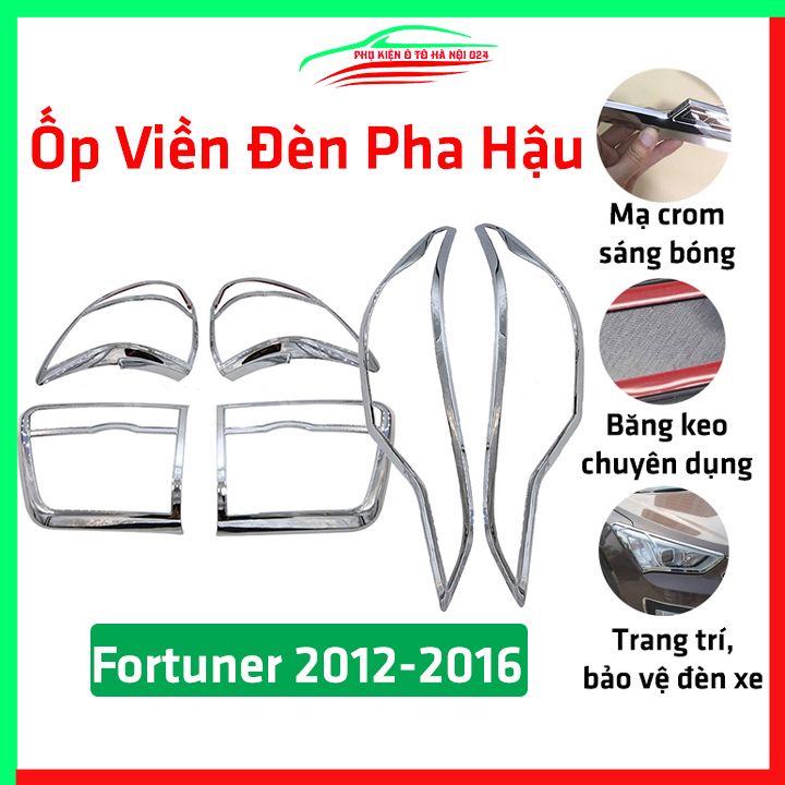 Ốp viền đèn pha hậu mạ crom Fortuner 2012-2016 chống trầy trang trí bảo vệ xe