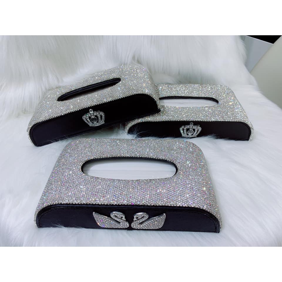 Hộp đựng Khăn Giấy Trên Xe Ô Tô Đính Đá - Phụ Kiện Trang Trí Xe Hơi Cao Cấp, tiện lợi vừa sang chảnh