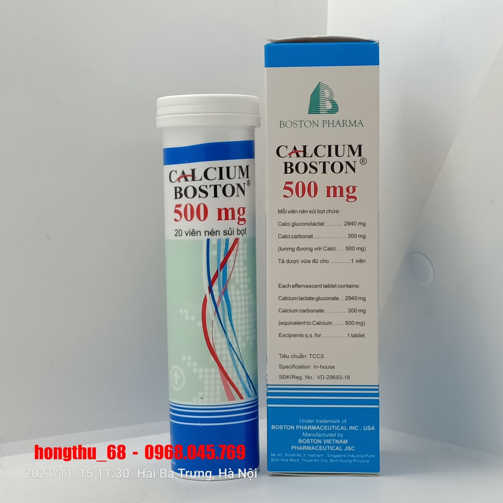 Viên sủi CALCIUM BOSTON 500mg tuýp 20 viên nén sủi