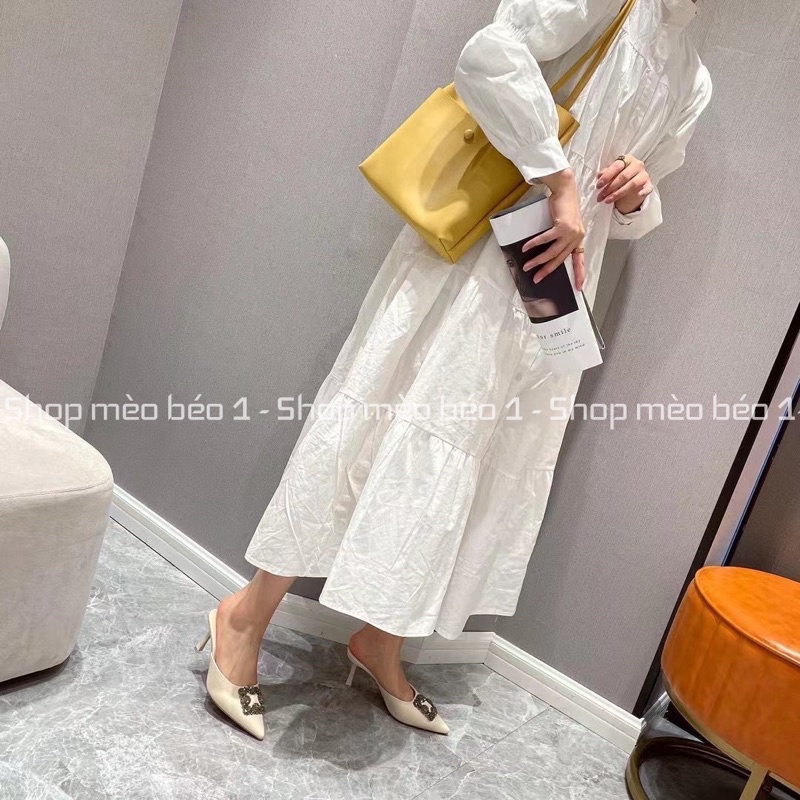 Giày sục cao cót manolo mặt đá vuông gót nhọn fullbox hàng quảng châu cao cấp