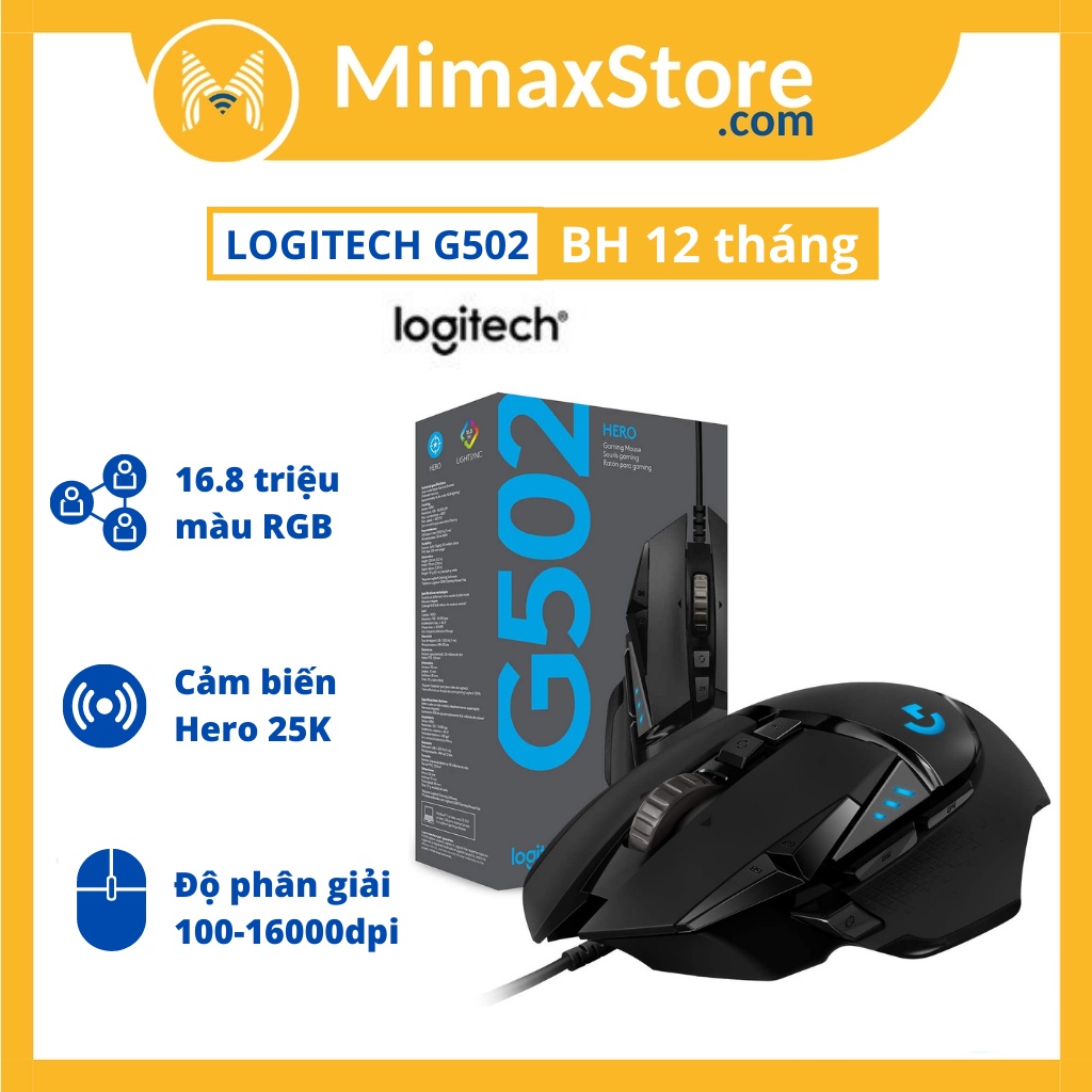 [Hoả Tốc - HCM] Chuột Gaming Có Dây Logitech G502 Hero | Hàng Chính Hãng | Bảo hành 12 tháng | Mimax Store