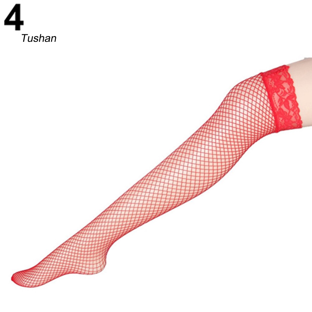 TUSH Sexy Women Long Socks Fishnet Mesh Solid Color Lace Top Thigh High Stockings | BigBuy360 - bigbuy360.vn