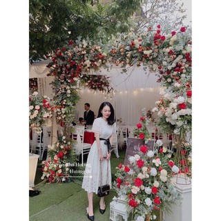 váy ren trắng thắt nơ eo
