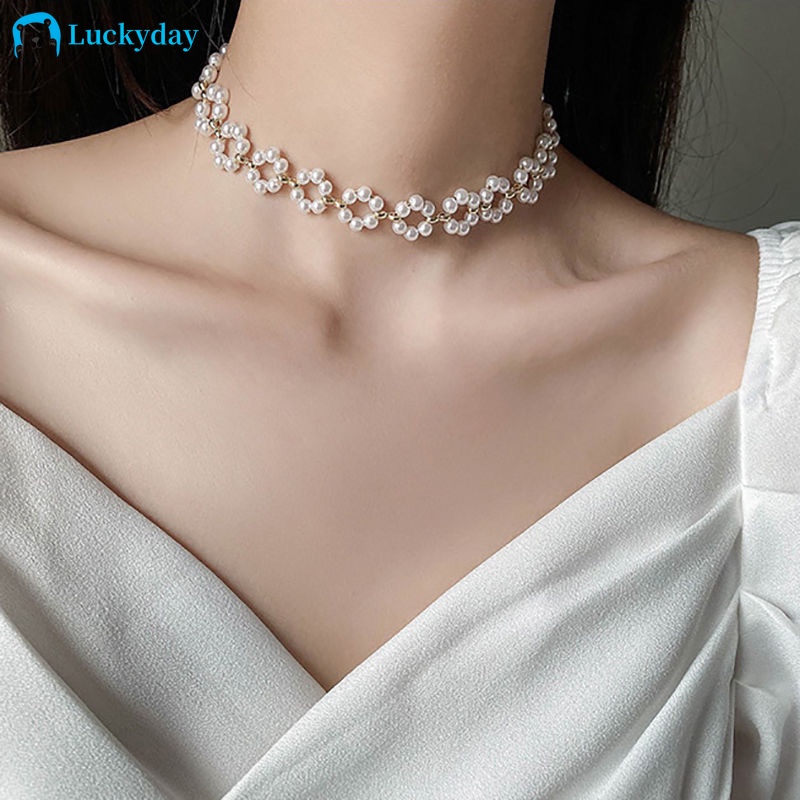 Vòng cổ choker đính hạt ngọc trai nhân tạo thanh lịch thời trang dành cho nữ