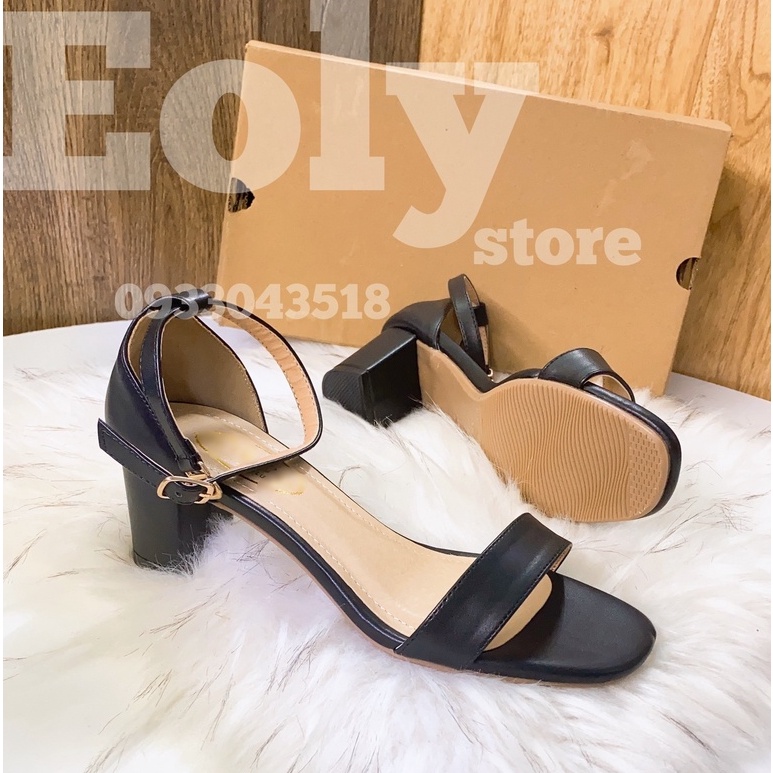 GIÀY SANDAL CAO GÓT NỮ GÓT VUÔNG - QUAI NGANG 5P - KHOÁ CÀI CAO CẤP MÀU ĐEN - ẢNH THẬT 100%(EOLY STORE)
