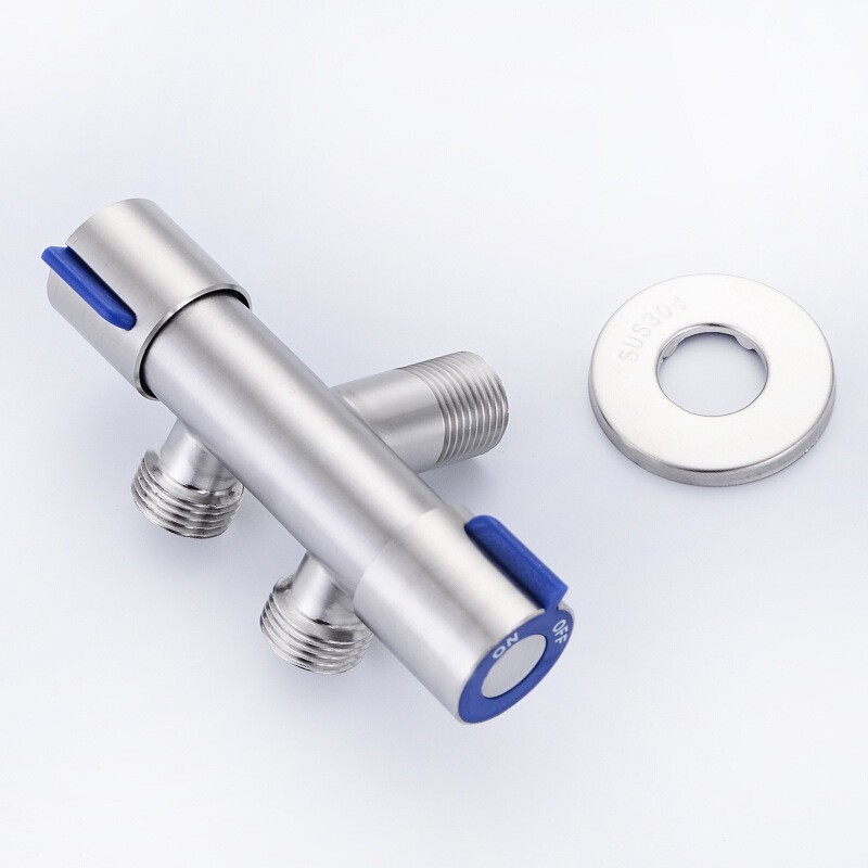 Van khóa nước đơn lạnh thép không gỉ 304 van tay đỏ,xanh 2 đầu ra,Van nước đa năng 2 cổng