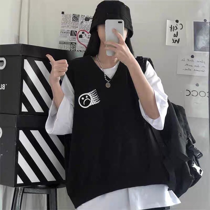 Áo gile unisex Wind form rộng Gile Mặt Buồn nam nữ oversize phong cách ulzzang