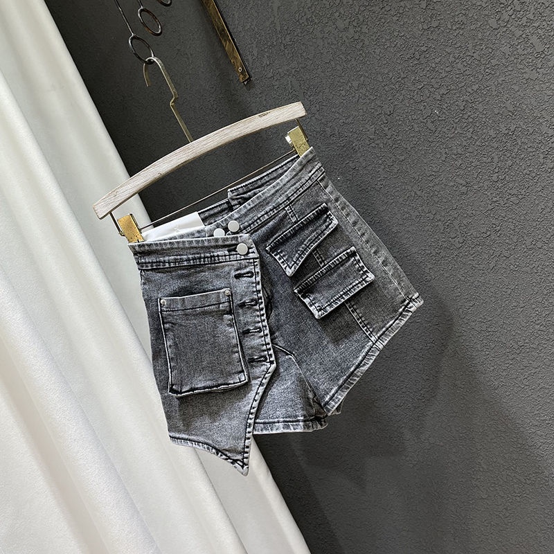 JSC Jiashucheng Quần Short Denim Dáng Chữ a Lưng Cao Lệch Tà Phong Cách Hàn Quốc Thời Trang Mùa Hè Mới Cho Nữ
