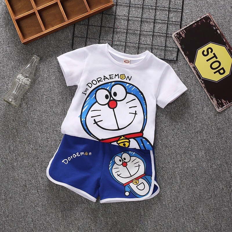 Bộ cộc tay Doremon cotton thun cho bé trai từ 6-16kg