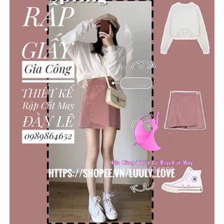 SNĐ367 Rập giấy sét năng động áo phông dài tay + chân váy cho nữ(xs-xxxl)