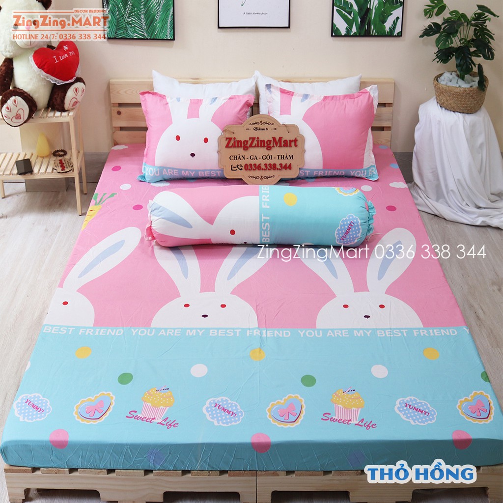 Bộ Ga Gối Poly Ga trải giường | Bộ Drap giường - Họa Tiết Bơ Hello - ZingZingMart