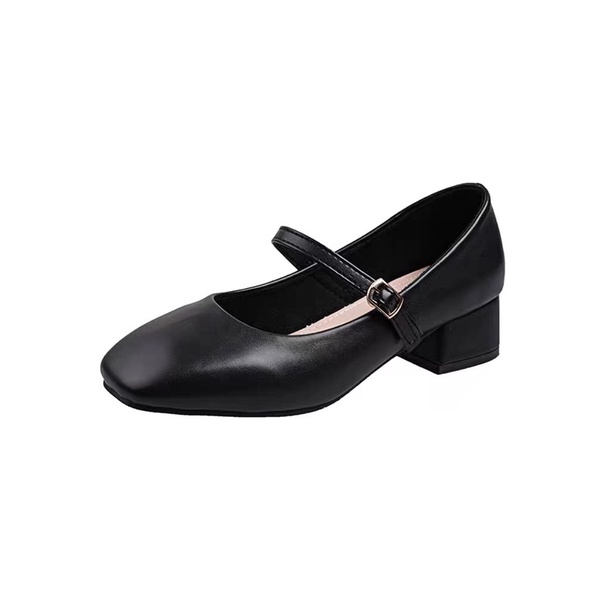Giày búp bê có quai Mary Jane mũi vuông da PU mềm đế cao 3.5cm thanh lịch cổ điển Yannie Lolita