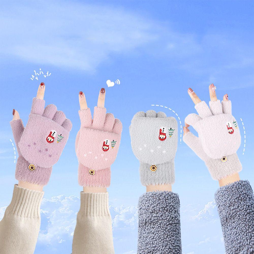Găng Tay Hở Ngón Bằng Vải Lông Màu Sắc Trơn Chống Gió Dành Cho Nữ Sinh