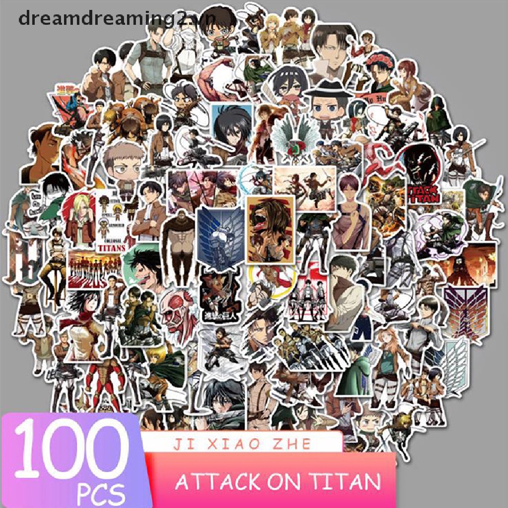 Bộ 100 Miếng Dán Hoạt Hình Attack On Titan Trang Trí laptop / Chống Thấm Nước