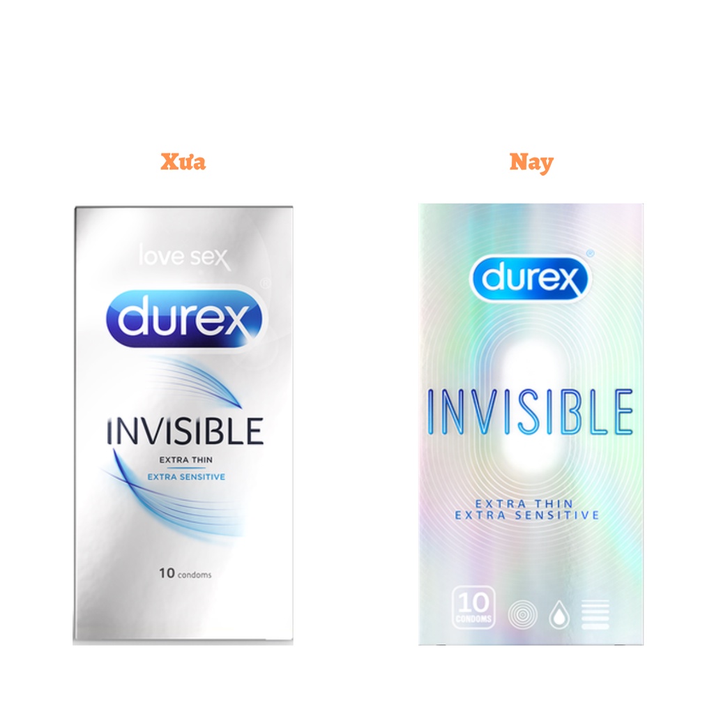 Bao cao su siêu mỏng Durex Invisible Extra Thin (10 Bao/Hộp). Bao cao su siêu mỏng, tăng cường gel, ôm sát, chân thật.