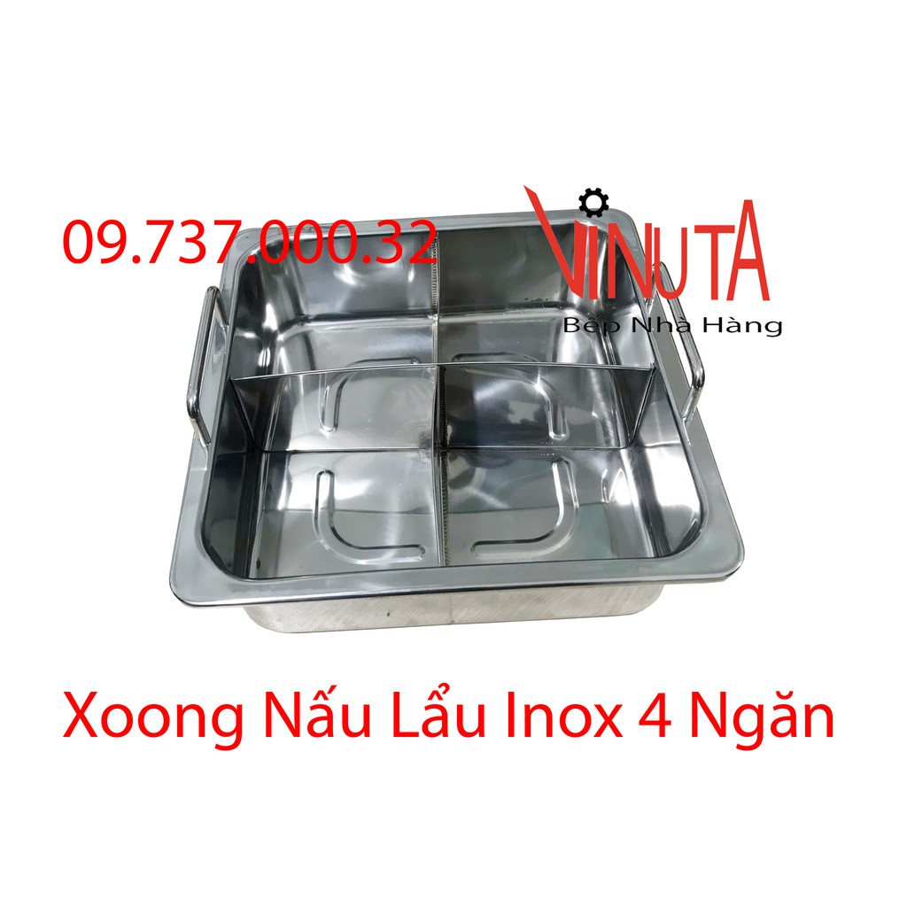 nồi lẩu inox 4 ngăn, Xoong nấu lẩu inox 4 đáy hình vuông dày