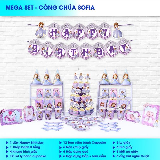 Set giấy mega trang trí sinh nhật chủ đề công chúa sofia