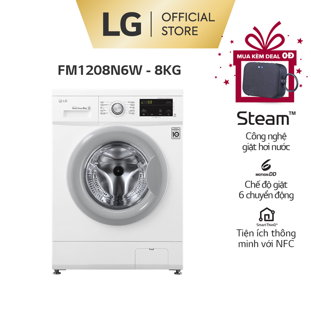 Máy giặt lồng ngang LG Inverter 8 kg (Trắng)-FM1208N6W – Miễn phí lắp đặt