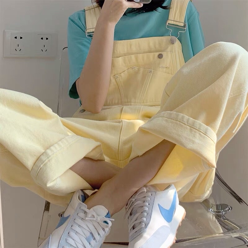 Quần yếm ống rộng vàng pastel ulzzang full size