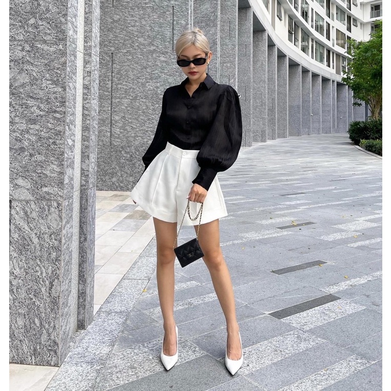 Áo sơmi lụa kim tuyến 3 màu trắng-xanh-đen