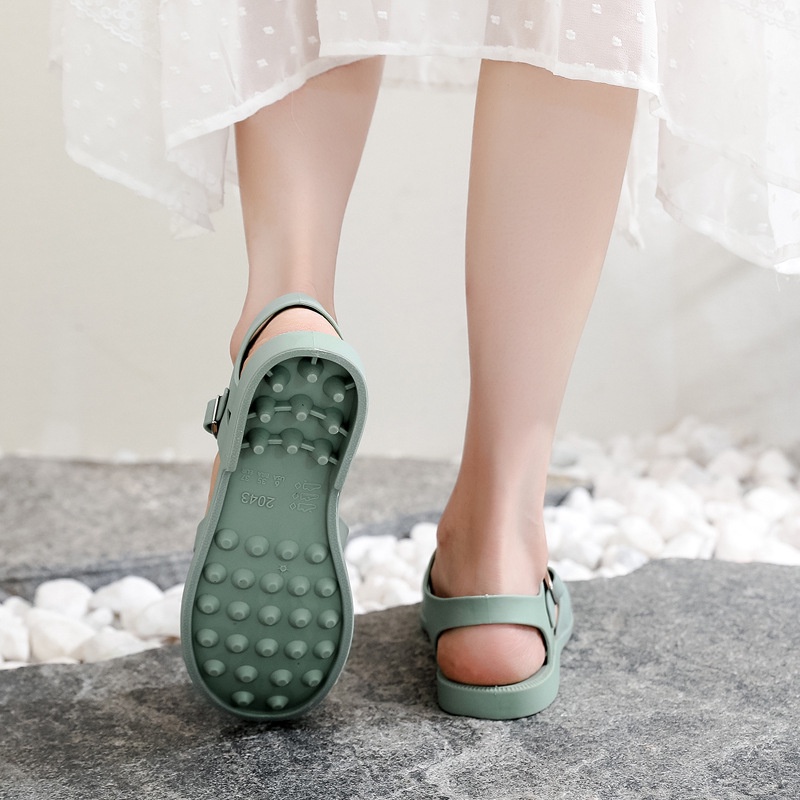 Sandal AYUER mũi tròn đế bằng chất liệu PVC thời trang mùa hè năng động dành cho nữ