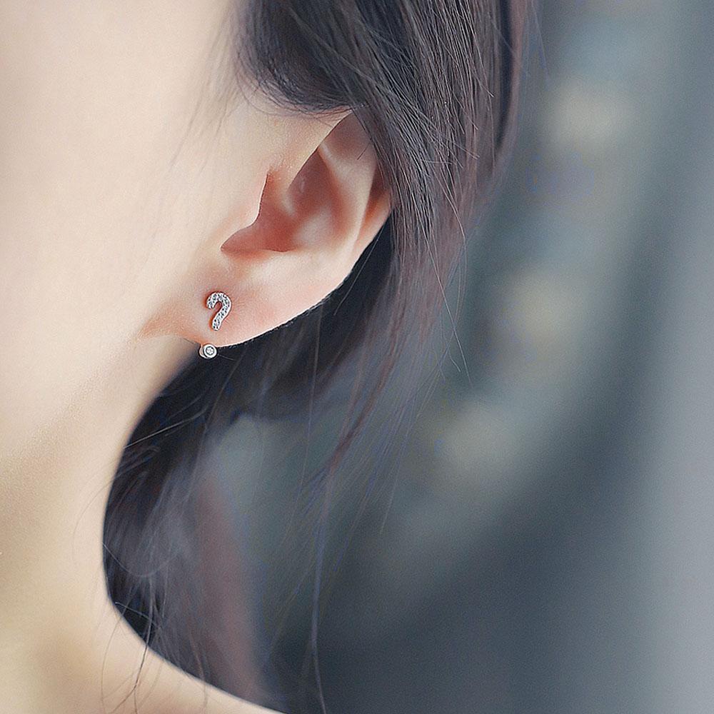 MXGOODS Bông Tai Bạc Hình Chấm Hỏi Nhỏ Đính Đá Sang Trọng