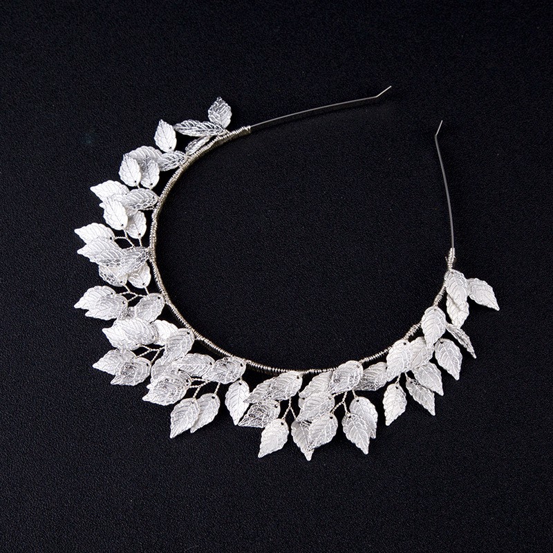 Vương Miện Cài Tóc Hình Lá Mạ Vàng Cho Cô Dâu