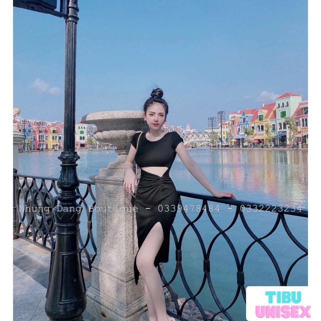 Váy Body Khoét Eo Xẻ Tà TIBU, Đầm Ôm Sexy Nữ Dáng Bó Xoắn Eo hottrend 2022