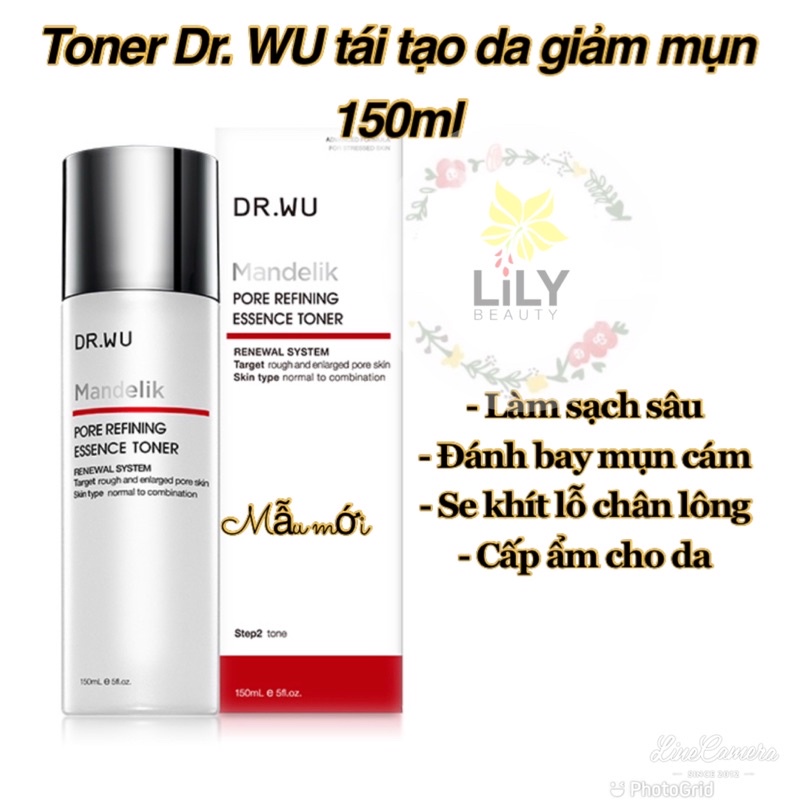 Dr Wu Toner Mandelic Acid giúp làm sạch sâu, tái tạo da , se khít lỗ chân lông 150ml