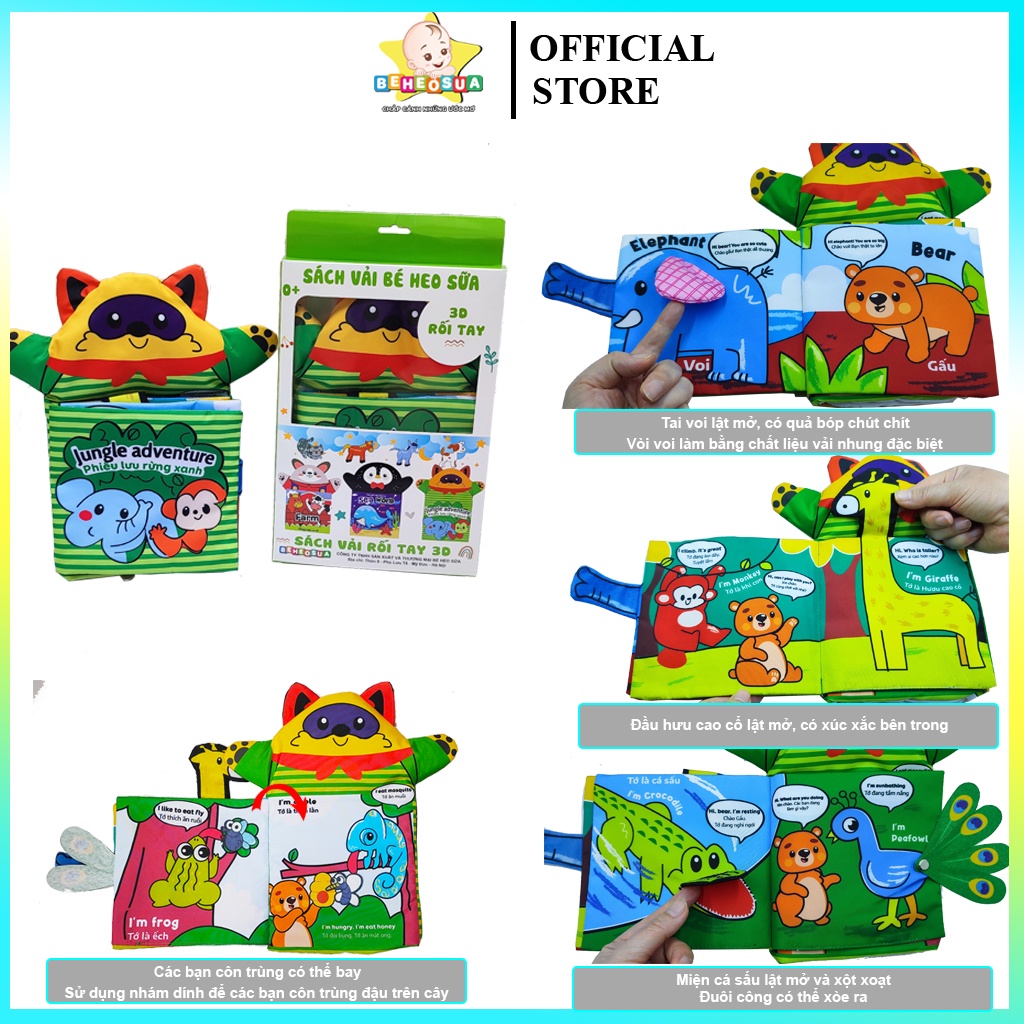 Sách vải cho bé kèm rối tay tương tác 3D thương hiệu Bé Heo Sữa