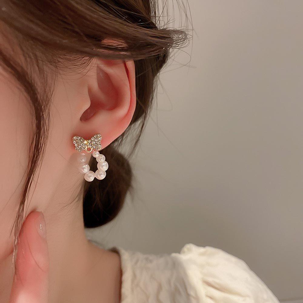 Bông Tai Hình Nơ Xinh Xắn Thời Trang Dành Cho NữKhuyên Tai Dáng Dài Đính Đá Thời Trang Cho Nữ