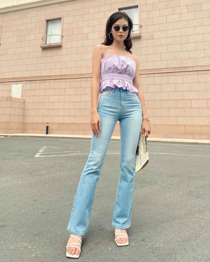 Quần jeans ống loe form dài (Nhạt) MIEU - GD25