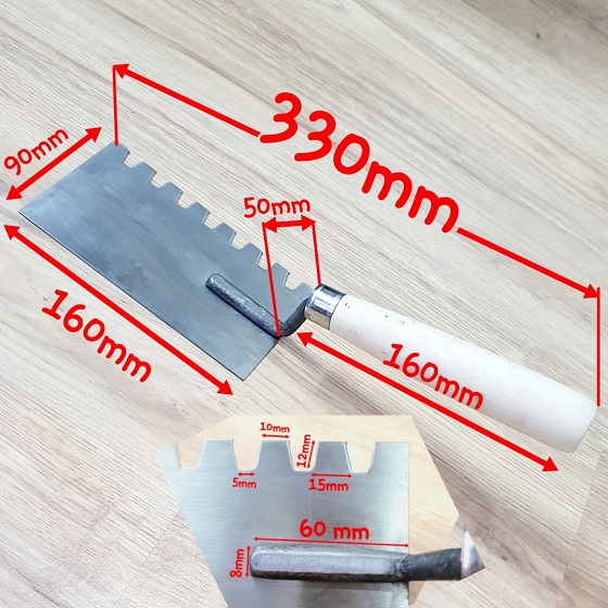 Bay Cán Gỗ Lưỡi Thép Chữ Nhật 90x160mm Rãnh Răng Cưa Hình Thang Lớn 12x10x15mm Dụng cụ Xây Dựng Thiết Yếu