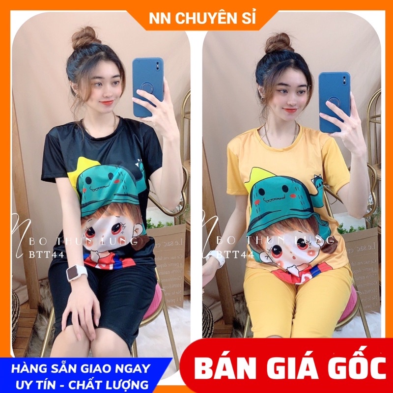 Đồ bộ thun lửng in hình cực xinh BTT44 ⚡Ảnh thật⚡ Đồ bộ mặc nhà