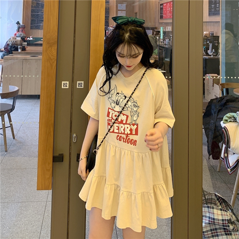 Đầm SUXI tay ngắn in họa tiết đáng yêu trẻ trung dành cho nữ