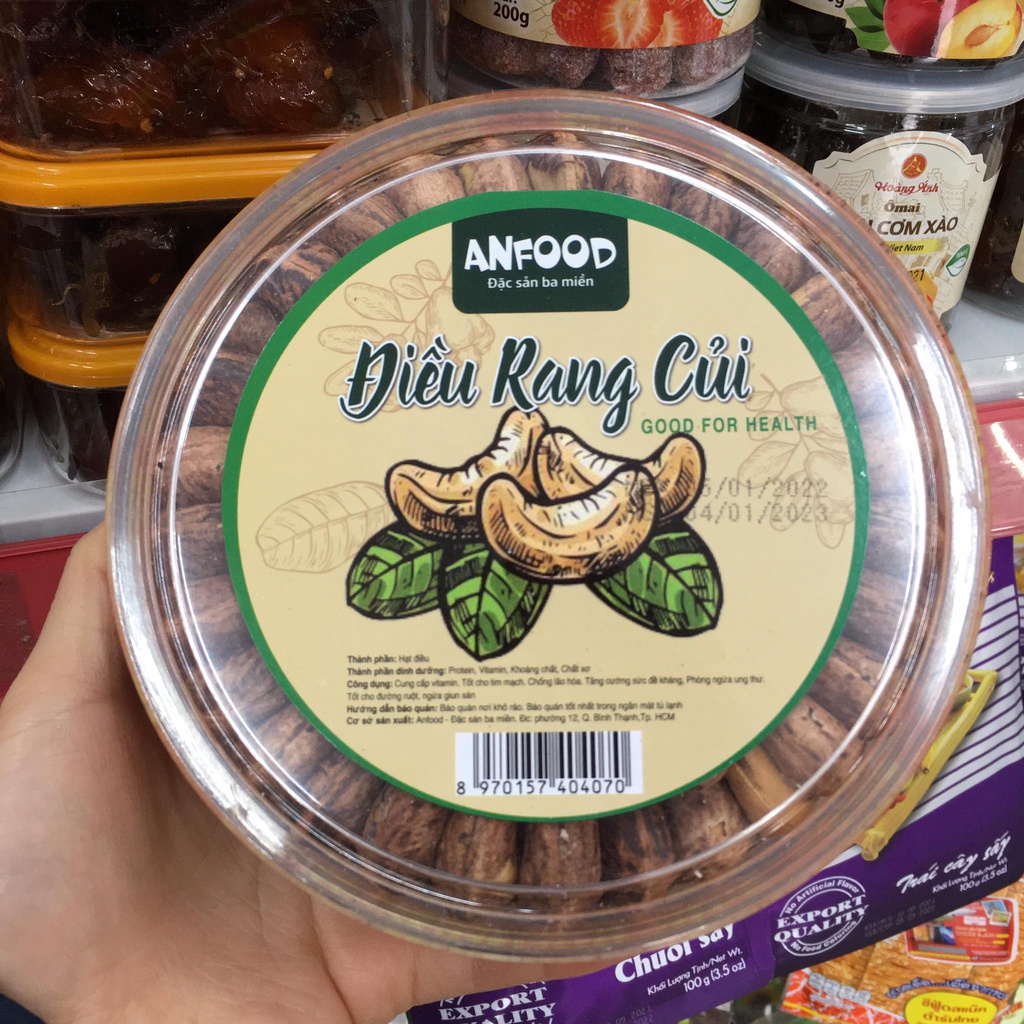 Hạt điều rang củi Anfood hộp 450g, hộp 500g