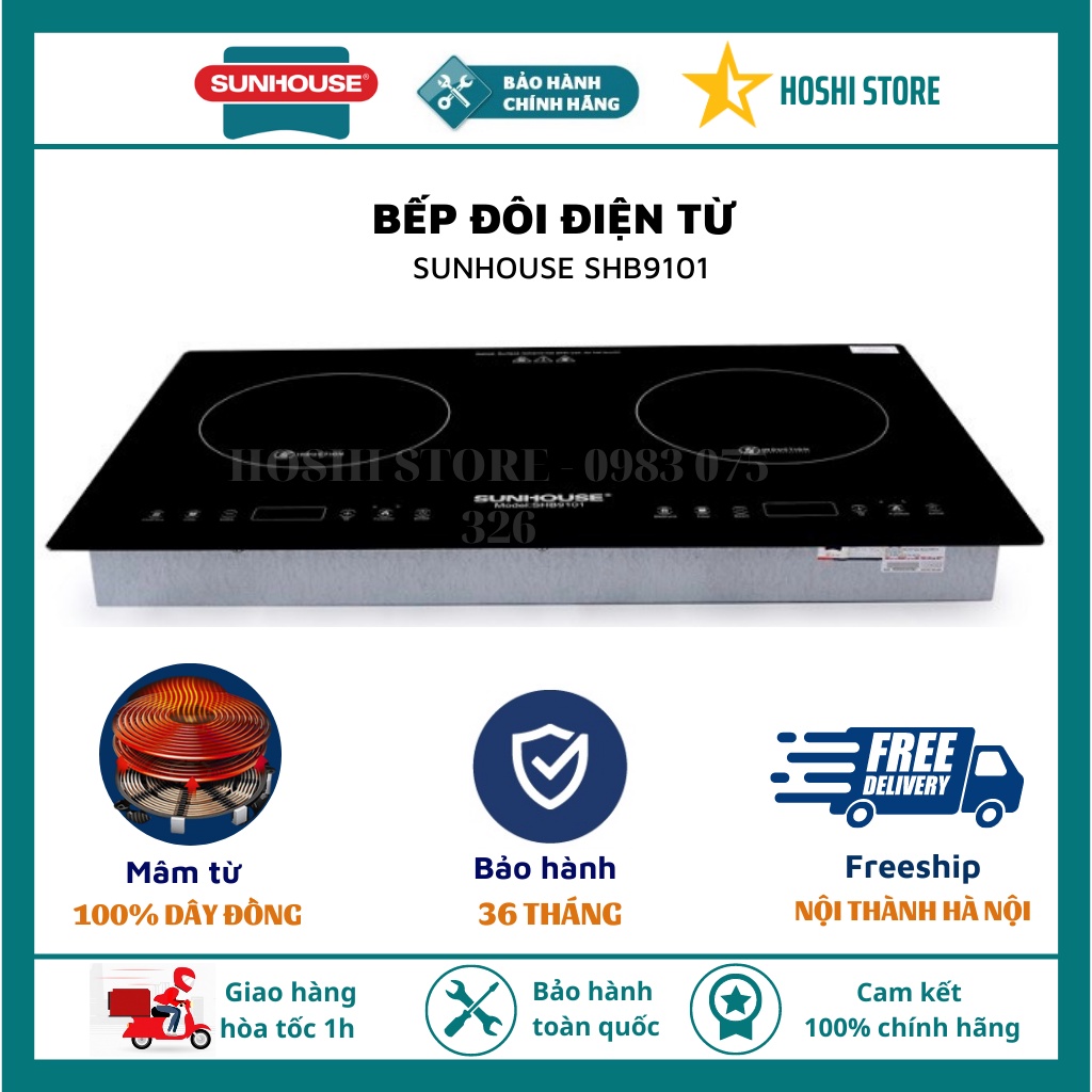 [MIỄN PHÍ VẬN CHUYỂN] Bếp đôi điện từ Sunhouse SHB9101, bảo hành chính hãng 3 năm