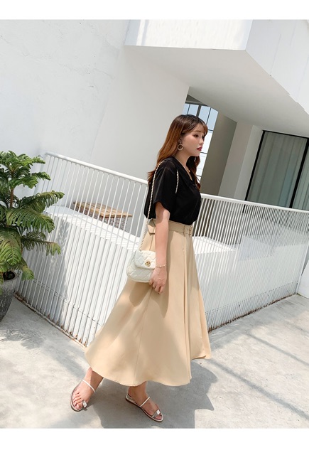 Áo kiểu big size màu đen cổ bẻ đính nút xéo size lớn 65-100kg