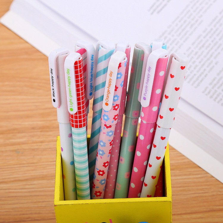 Bút nước mực xanh, đen, đỏ, hồng, tím, xanh lá cây, cam, bút bi cute hoạ tiết dễ thương