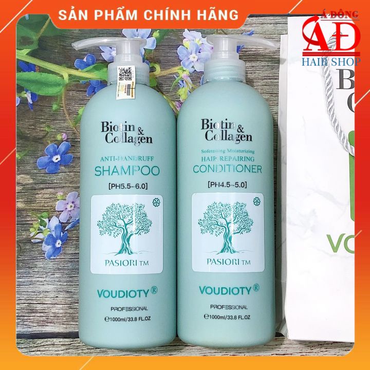 DẦU GỘI XẢ VOUDIOTY ANTI-DANDRUFF BIOTIN &amp; COLLAGEN XANH BIỂN NEW 2021 MỀM MƯỢT NGĂN GÃY RỤNG CHO TÓC GÀU NGỨA 1000ML