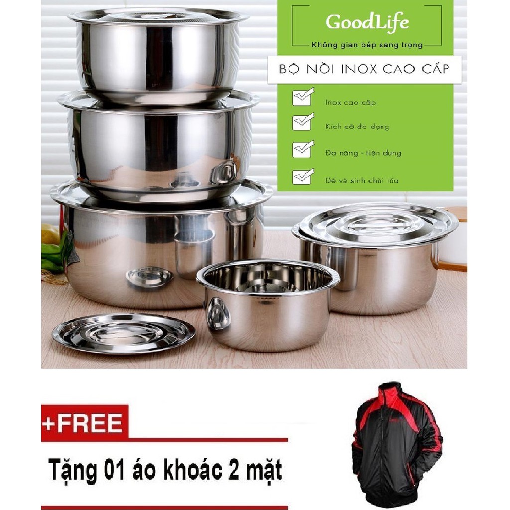 Bộ 5 Nồi Inox Cao Cấp Goodlife 2018 Tặng Áo Khoác 2 Mặt