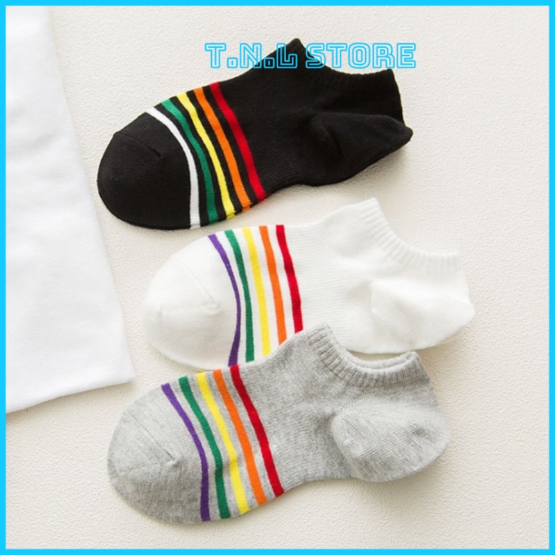 Tất vớ cổ thấp lười 5 Sọc Màu thời trang unisex nam nữ thể thao cao cấp sale
