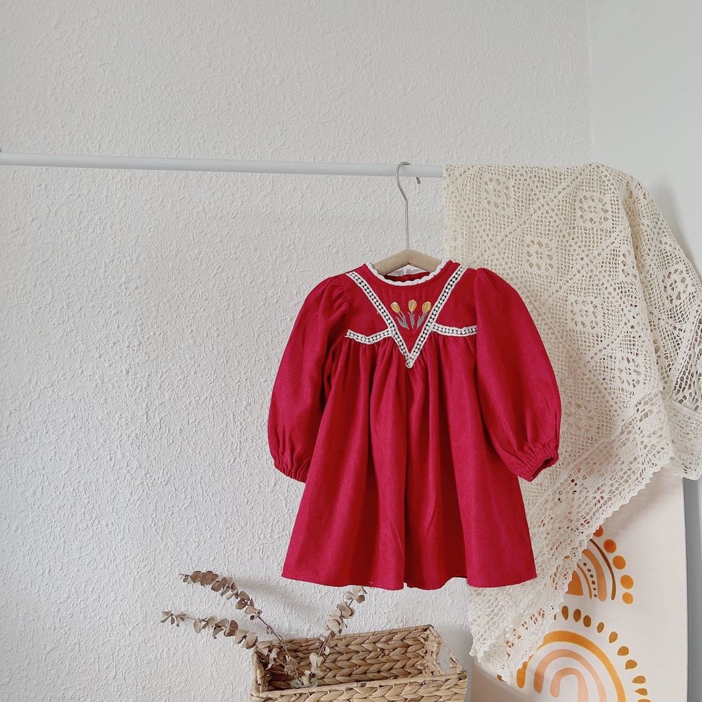 Váy thu chất nhung tăm cho bé gái 1-5 tuổi (Mã 280601)