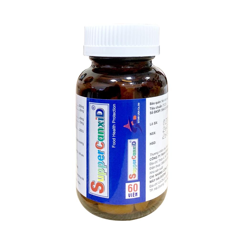 Viên Uống Bổ Sung Canxi Vitamin D3 Giúp Xương Chắc Khỏe SUPPER CANXID - Lọ 60 Viên